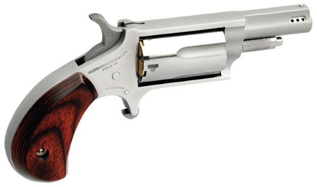 Picture of North American Arms NAA22MP Mini-Revolver  22 WMR 5 Shot 1.63" Ported Barrel,  Overall Stainless Steel Finish, Rosewood Birdshead Grip