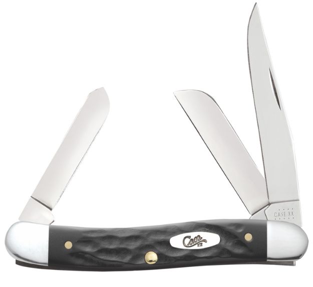 Picture of Case 18222 Stockman  Medium Folding, 2.57"/1.88"/1.71" Clip Point/Sheepsfoot/Spey Plain Mirror Polished Tru-Sharp SS Blade, Rough Black Jigged Synthetic Handle