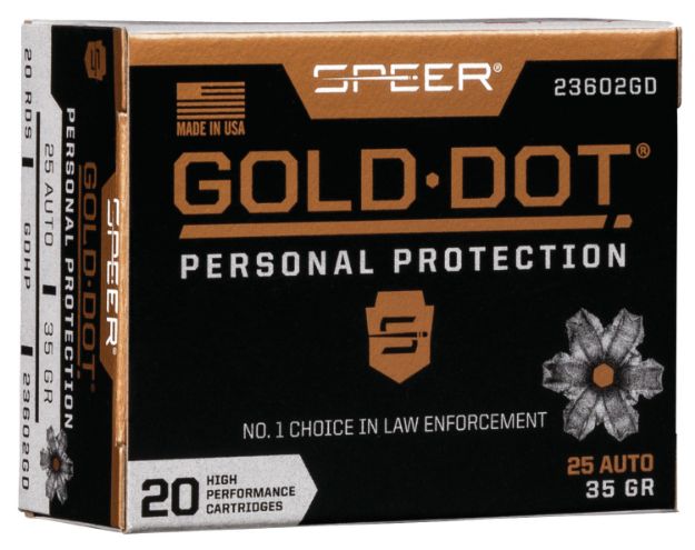 Picture of Speer 23602GD Gold Dot Personal Protection 25ACP 35gr Hollow Point 20 Per Box/10 Case