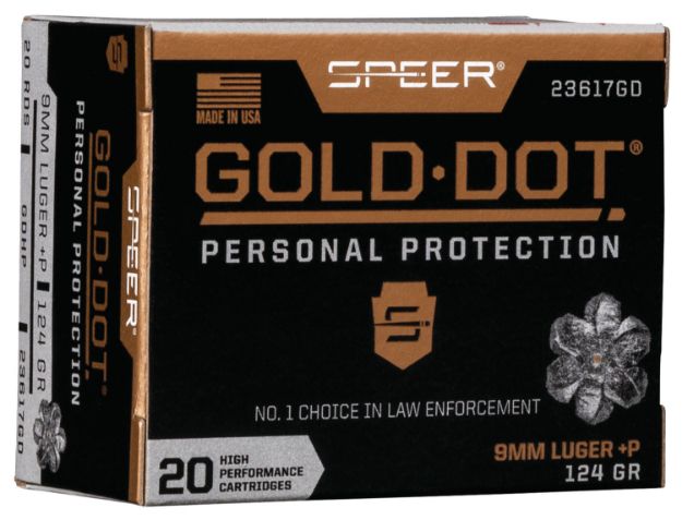 Picture of Speer 23617GD Gold Dot Personal Protection 9mmLuger+P 124gr Hollow Point 20 Per Box/10 Case