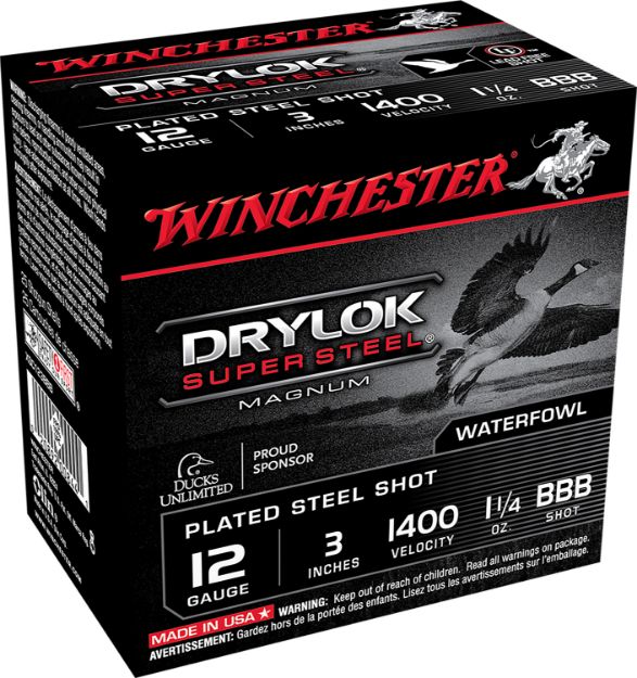 Picture of Winchester Ammo XSC123BBB Drylok Super Steel Magnum 12Gauge 3" 1 1/4oz BBBShot 25 Per Box/10 Case