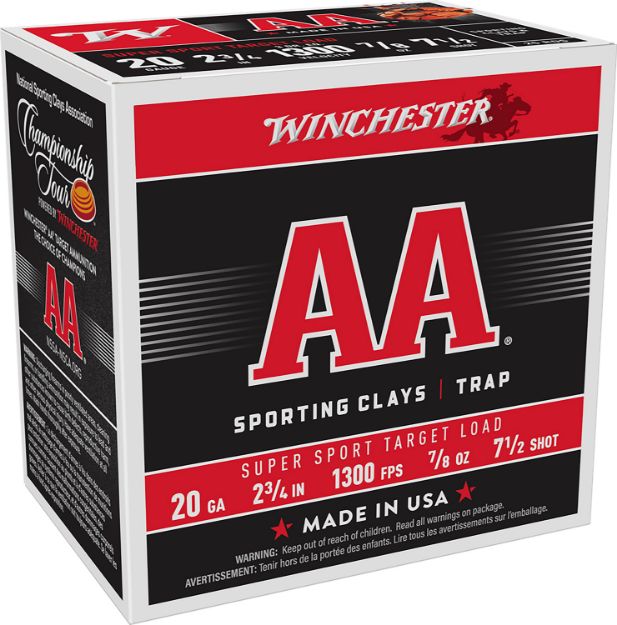 Picture of Winchester Ammo AASC207 AA Super Sport Sporting Clay 20Gauge 2.75" 7/8oz 7.5Shot 25 Per Box/10 Case