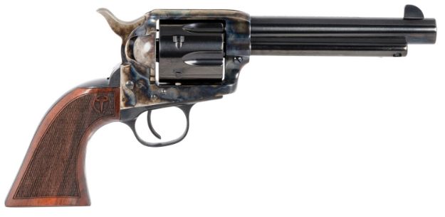 Picture of Taylors & Company 550813 Smoke Wagon  45 Colt (LC) Caliber with 5.50" Blued Finish Barrel, 6rd Capacity Blued Finish Cylinder, Color Case Hardened Finish Steel Frame & Checkered Walnut Grip