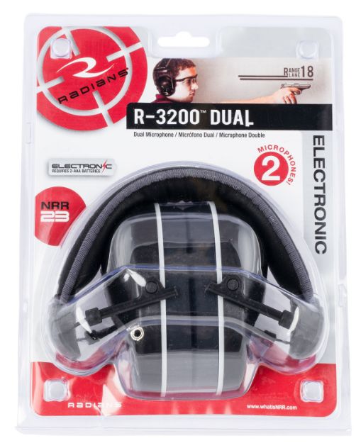 Picture of Radians R3200ECS R-3200 Dual Mic Electronic Muff 23 dB Over the Head Black/Gray Adult 1 Pair