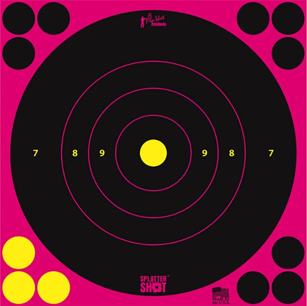 Picture of Pro-Shot 8BPINK6PK SplatterShot  Self-Adhesive Paper Black/Pink 8" Bullseye 6 Pack