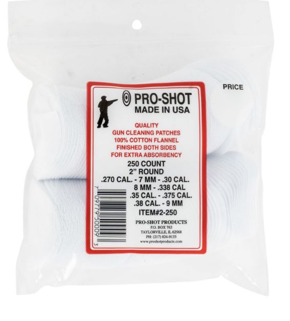 Picture of Pro-Shot 2250 Cleaning Patches  .270 - .38 Cal 2" Round Cotton Flannel 250 Pack