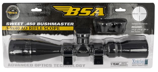 Picture of BSA 45039X40AOWRTB Sweet 450 Bushmaster Matte Black 3-9x40mm AO 1" Tube 30/30 Reticle Features Weaver Rings