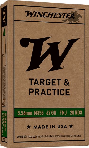 Picture of Winchester Ammo WM855K USA M855 Green Tip 5.56x45mmNATO 62gr Full Metal Jacket Lead Core 20 Per Box/50 Case