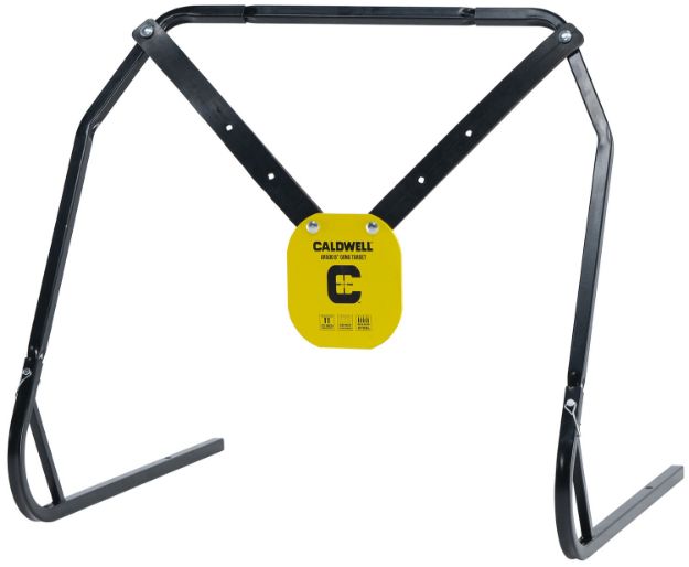 Picture of Caldwell 1140016 Gong & Target Stand  8" Yellow AR500 Steel Gong Hanging Includes XL Strap Hangers