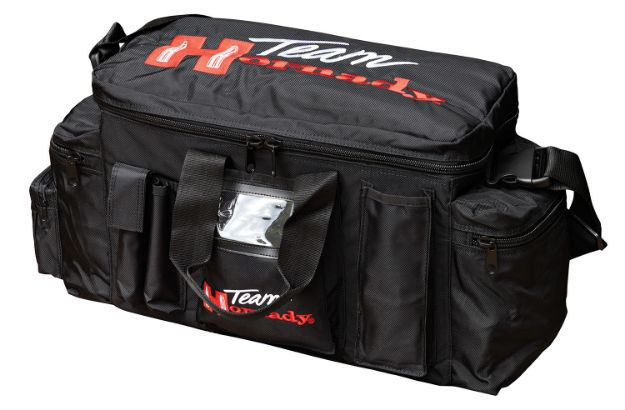 Picture of Hornady 9919 Team Hornady Range Bag Black with Red Logo Nylon with Large Compartment & Embroidering