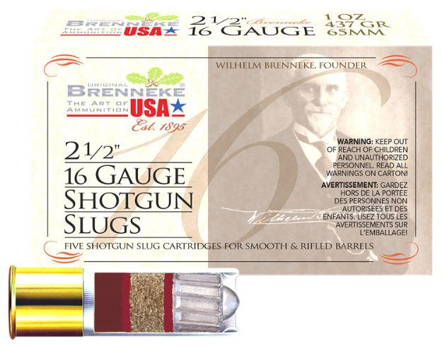 Picture of Brenneke SL162BR Brenneke 16  16Gauge 2.50" 1oz Slug Shot 5 Per Box/50 Case