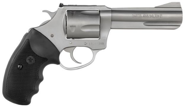 Picture of Charter Arms 79942 Pitbull  Large 9mm Luger 5 Shot 4.20" Matte Stainless Steel Barrel, Cylinder & Frame w/Black Finger Grooved Rubber Grip