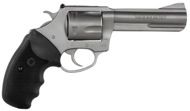 Picture of Charter Arms 74042 Pitbull  40 S&W 5 Shot 4.20" Matte Stainless Steel Barrel, Cylinder & Frame w/Black Finger Grooved Rubber Grip