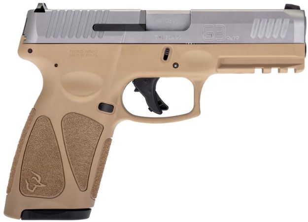 Picture of Taurus 1G3B949T15 G3  Full Size Frame 9mm Luger 15+1 4" Matte Stainless Steel Barrel, Matte Serrated Stainless Steel Slide, Tan Polymer Frame w/Picatinny Rail, Tan Polymer Grip, Right Hand