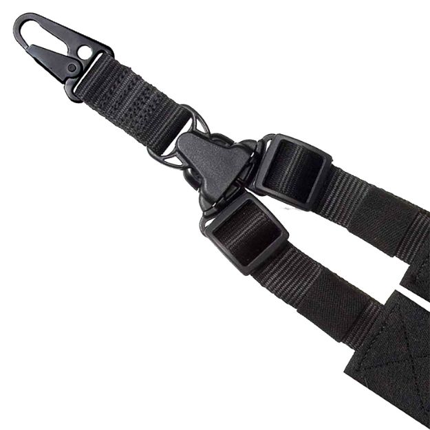 Picture of Outdoor Connection SPTK128408 A-Tac Sling made of Black Nylon Webbing with H-K Type Hook & Single-Point Design for Rifle/Tactical Shotgun Includes Adapter & Wrench