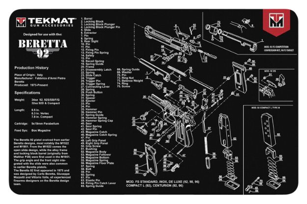 Picture of TekMat TEKR17BER92 Beretta 92 Cleaning Mat Beretta 92 Parts Diagram 11" x 17"