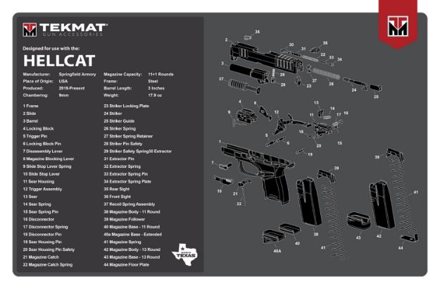 Picture of TekMat TEKR17HELLCAT Springfield Armory Hellcat Cleaning Mat Springfield Hellcat Parts Diagram 11" x 17"