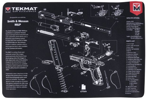 Picture of TekMat TEKR17SWMP S&W M&P Cleaning Mat S&W M&P Parts Diagram 11" x 17"