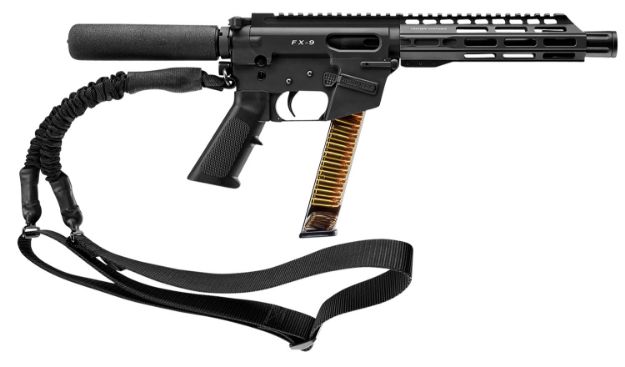 Picture of FREEDOM ORDNANCE FX9P8T FX-9  9mm Luger 32+1 8", Black, M-LOK Handguard, Padded Buffer Tube, A2 Grip, 3" Faux Suppressor, Includes Sling