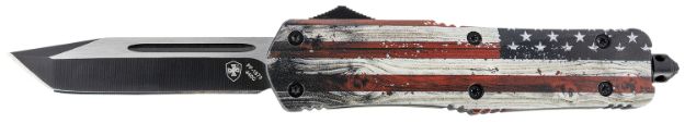 Picture of Templar Knife LWUS231 Wood US Flag Gen II Large 3.50" OTF Tanto Plain Black 440C SS Blade Painted Wood Grain US Flag Zinc Aluminum Alloy Handle Features Glass Breaker/Pocket Clip