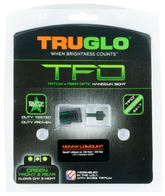 Picture of TruGlo TG131NTI TFO  Green/Tritium/Fiber Optic Front Sight-Green/Tritium/Fiber Optic Rear Sight 1911 Government