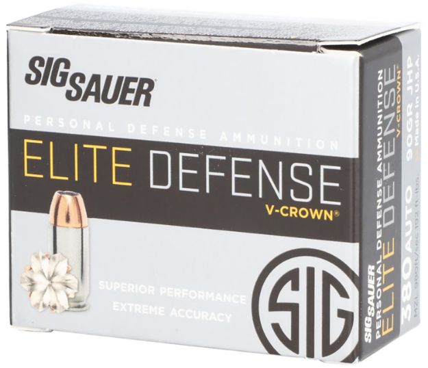 Picture of Sig Sauer E380A120 Elite Defense  380ACP 90gr V-Crown Jacketed Hollow Point 20 Per Box/10 Case