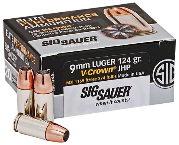 Picture of Sig Sauer E9MMA220 Elite Performance  9mmLuger 124gr V-Crown Jacketed Hollow Point 20 Per Box/10 Case