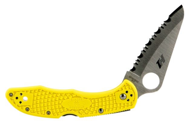 Picture of Spyderco C88SYL2 Salt 2  3" Folding Clip Point Serrated H1 Steel Blade Yellow Bi-Directional Texturing FRN Handle Includes Pocket Clip