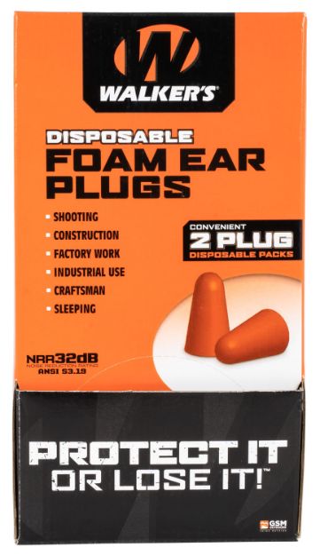 Picture of Walker's GWPFOAMPLUG Foam Ear Plugs Counter Display Disposable 32 dB Orange 100 Pair (200 Count)