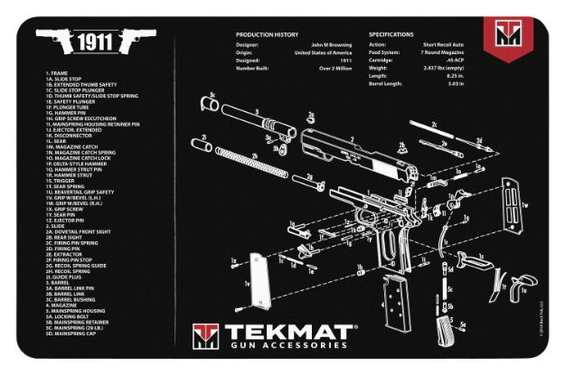 Picture of TekMat TEKR171911 1911 Cleaning Mat 1911 Parts Diagram Illustration 15" x 20"