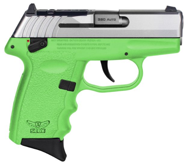 Picture of SCCY Industries CPX4TTLGRDRG3 CPX-4 RD 380 ACP 10+1 2.96" Lime Green Polymer/Serrated Stainless Steel Slide/Finger Grooved Lime Green Polymer Grip