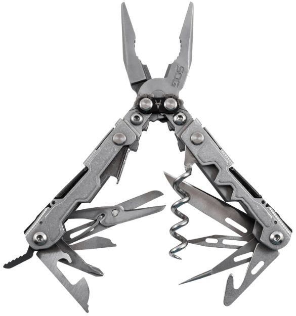 Picture of S.O.G SOG-PL1001-C PowerLitre  Stonewashed 5Cr15MoV Stainless Steel 5.10" Long Features 19 Tools