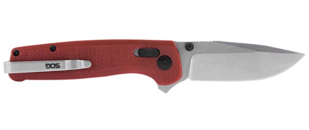 Picture of S.O.G SOGTM1023CP Terminus XR 2.95" Folding Clip Point Plain Stonewashed D2 Steel Blade Crimson Textured G10 Handle Includes Pocket Clip