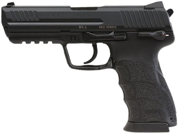 Picture of HK 81001113 HK45 V1 .45 ACP 10+1 4.46" Black Polygonal Rifled Barrel, Black Cerakote Serrated Steel Slide, Black Polymer Frame w/Picatinny Rail, Ambidextrous