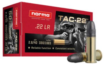 Show details for NORMA 2425092 TAC-.22LR 40GR LRN 50/100 Picture of NORMA 2425092 TAC-.22LR 40GR LRN 50/100