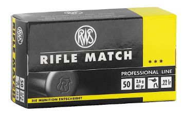 Show details for RWS 2134225 22LR RIFLE MATCH 40GR 50/100 Picture of RWS 2134225 22LR RIFLE MATCH 40GR 50/100