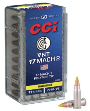 Show details for Cci Vnt 17 Mach2 17Gr Varmint Tipped 50Rd 100Bx/Cs Picture of Cci Vnt 17 Mach2 17Gr Varmint Tipped 50Rd 100Bx/Cs