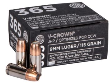 Show details for Sig Ammo 9Mm 115Gr Elite V-Crown 365 Jhp 20Rd 10Bx/Cs Picture of Sig Ammo 9Mm 115Gr Elite V-Crown 365 Jhp 20Rd 10Bx/Cs
