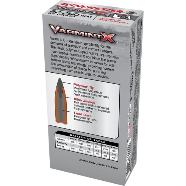 Picture of Winchester Varmint-X 22-250 Rem 55Gr Poly Tip 20Rd 10Bx/Cs