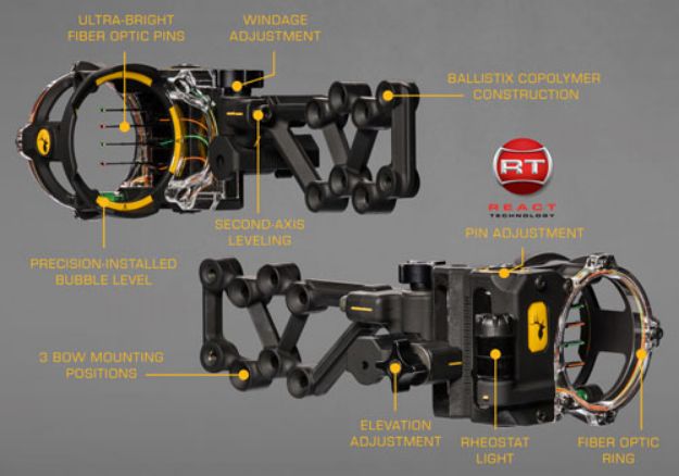 Picture of Trophy Ridge Bow Sight React H4 4-Pin .019 Rh Black