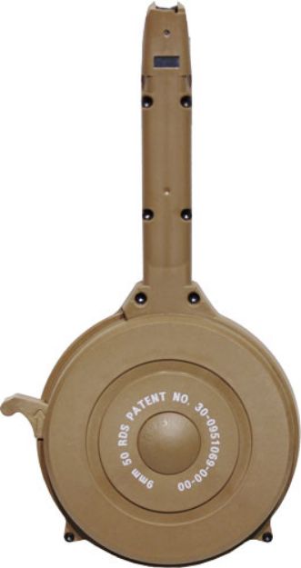 Picture of Iver Johnson Magazine Polymer Fits Glock 9Mm 50Rd Drum Tan