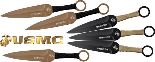 Picture of Mc Usmc 9" Spear Point Throwing Knives 6-Pack Blk/Fde