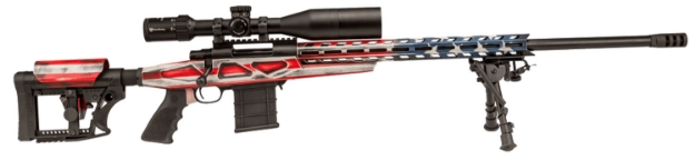 Picture of Howa M1500 Apc Chassis 6.5 Creedmoor 24" Heavy Barrel 10+1 Blued American Flag Cerakote 6 Position Luth-Ar Mba-4 W/Aluminum Chassis Stock Bipod 4-16X50 Scope 