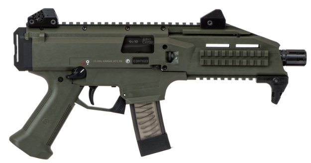 Picture of Cz-Usa Scorpion Evo 3 S1 9Mm Luger 20+1 7.72" Threaded Barrel, Olive Drab Green Polymer-Reinforced Frame, Adjustable Sights, Top & Bottom Rails, Polymer Grip W/Adjustable Reach To Trigger 