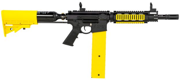 Picture of Pepperball Vks Carbine Pepperball Launcher Semi-Auto Black Rec With Yellow Furniture, 150 Ft Range, Hpa Stock Includes 2 Magazines, 13 Cubic Inch Air Tank & Hard Case 