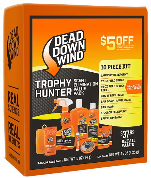 Picture of Dead Down Wind Trophy Hunter Scent Elimination Kit Odor Eliminator Unscented Scent 10 Piece 