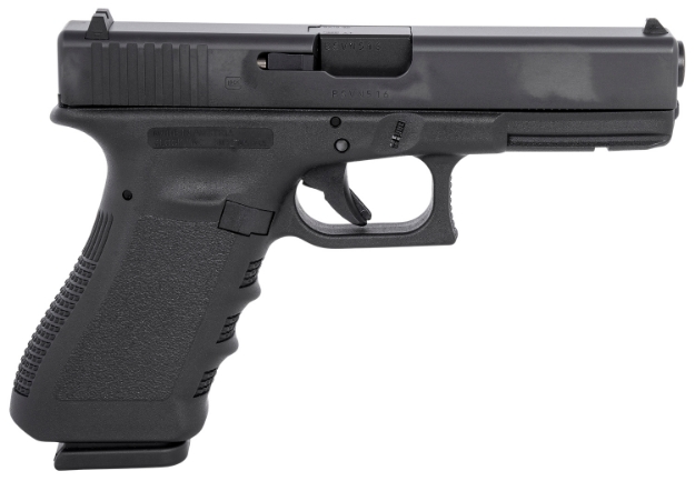 Picture of Glock G17 Gen3 9Mm Luger 17+1 4.49" Black Gmb Barrel, Matte Black Serrated Slide, Black Polymer Frame W/Accessory Rail, Black Textured Finger Grooved Polymer Grips Right Hand 