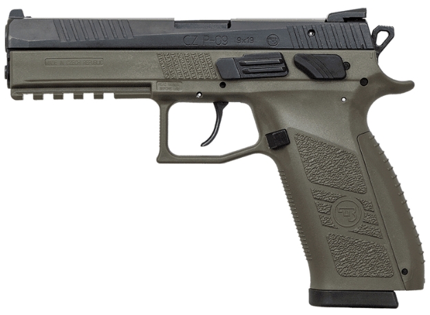 Picture of Cz-Usa P-09 9Mm Luger 4.54" 19+1 Od Green Finish Frame With Inside Railed Black Steel Slide, Stippled Interchangeable Backstrap Grip & Picatinny Rail 