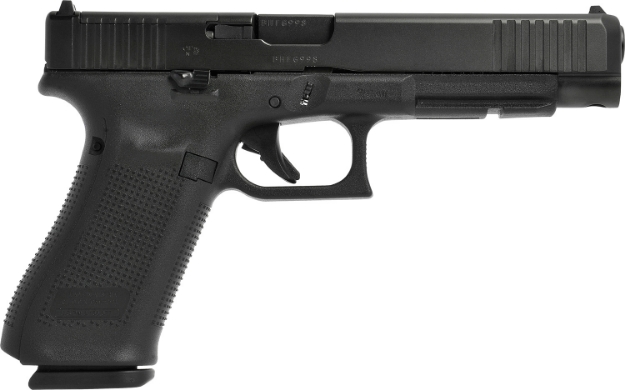 Picture of Glock G34 Gen5 Mos 9Mm Luger 5.31" 17+1 Black Polymer Frame Black Steel Slide With Front Serrations & Mos Cut Slide Black Rough Texture Interchangeable Backstrap Grip Adj Sights 