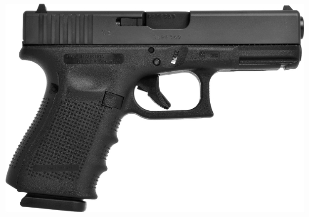 Picture of Glock G19 Gen4 Compact 9Mm Luger 4.02" Barrel 15+1, Black Frame & Slide, Finger Grooved Rough Texture Modular Backstrap, Reversible Mag. Catch, Safe Action Trigger (Us Made) 